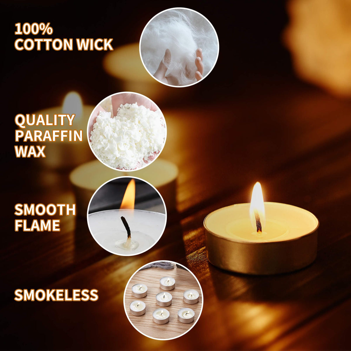 UNBREAKABLE - Tea Light Candles 100 Pack – Unscented Long Lasting 3 Hour Burn – White Smokeless Tealights for Decoration, Holiday, Party, Wedding, Home Use