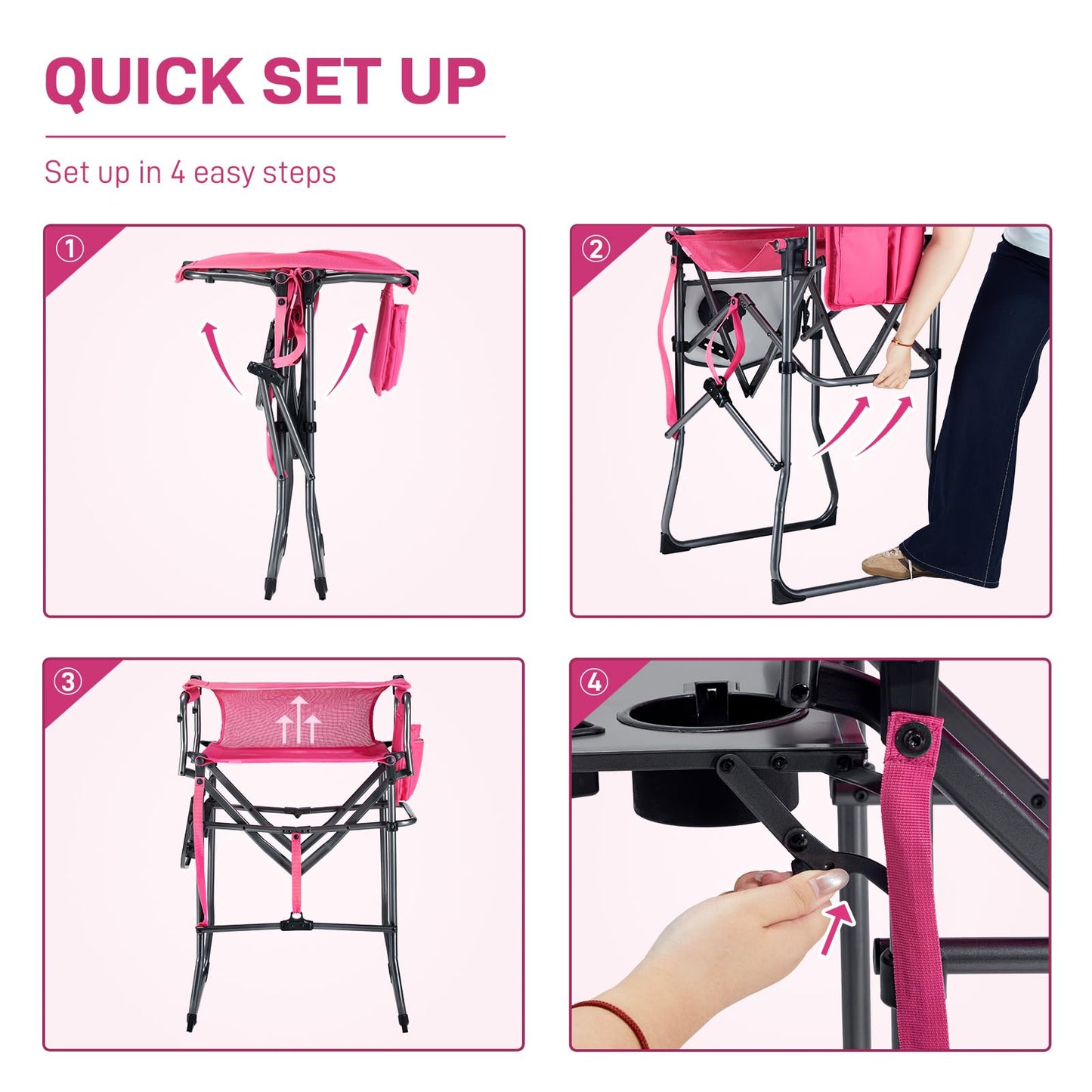EVER ADVANCED Portable 30.7" Seat Height Tall Folding Camping Chair Directors Chair High Foldable Bar Stool with Side Table for Makeup Artist, Sports Event, Craft Show, Textilene Mesh, Supports 350LBS