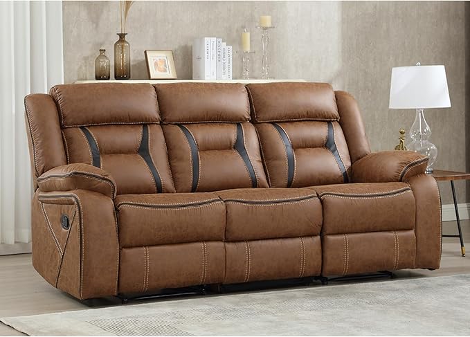 EBELLO Faux Leather Manual Reclining Sofa, 3 Seat Recliner Sofa Chair, Couch
