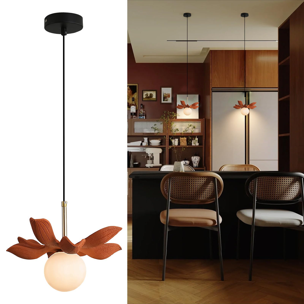 Feomcts Floral Pendant Light Adjustable Cord Dining Hanging Light Fixture