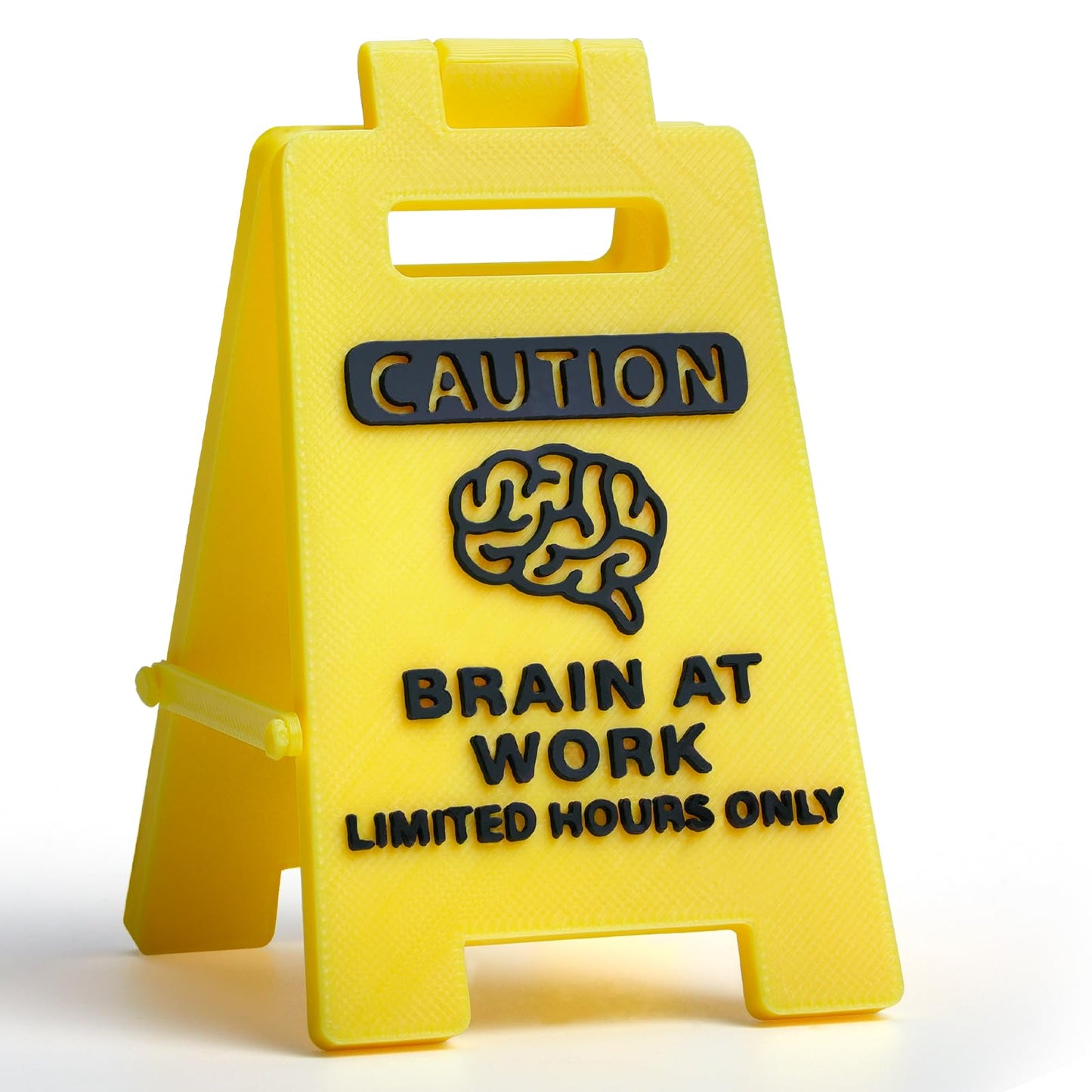 CAUTION Brain at Work Sign, 3D Printed Office Desk Decor, Funny Limited Hours Only Sign for Home Office, Coworker Gift, Birthday Gift for Colleagues, Yellow Desk Accessory