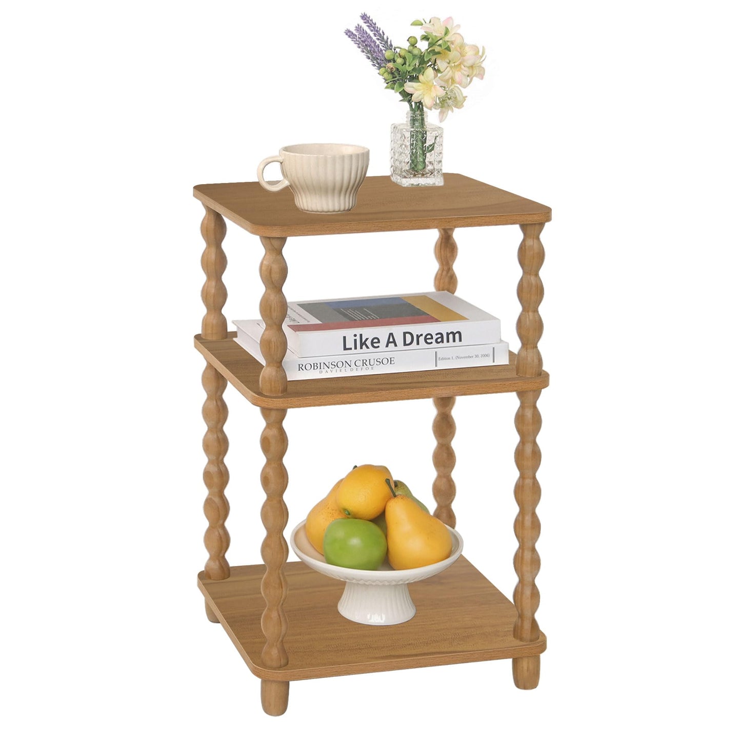 Fultyle End Table, Small Side Table with 3 Tier Open Shelf, Modern Night Stand Accent Table for Small Spaces, Living Room and Office (Caramel Tan)