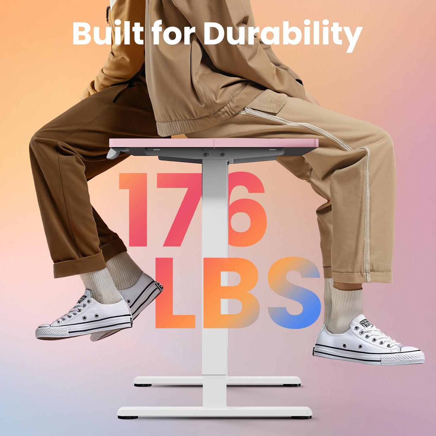 HUANUO Electric Standing Desk,48" x 24" Height Adjustable Desk, 4 Memory Height Settings, Sit to Stand Up Desk for Home Office, with Headphone Hook, Cable Manager, Pink