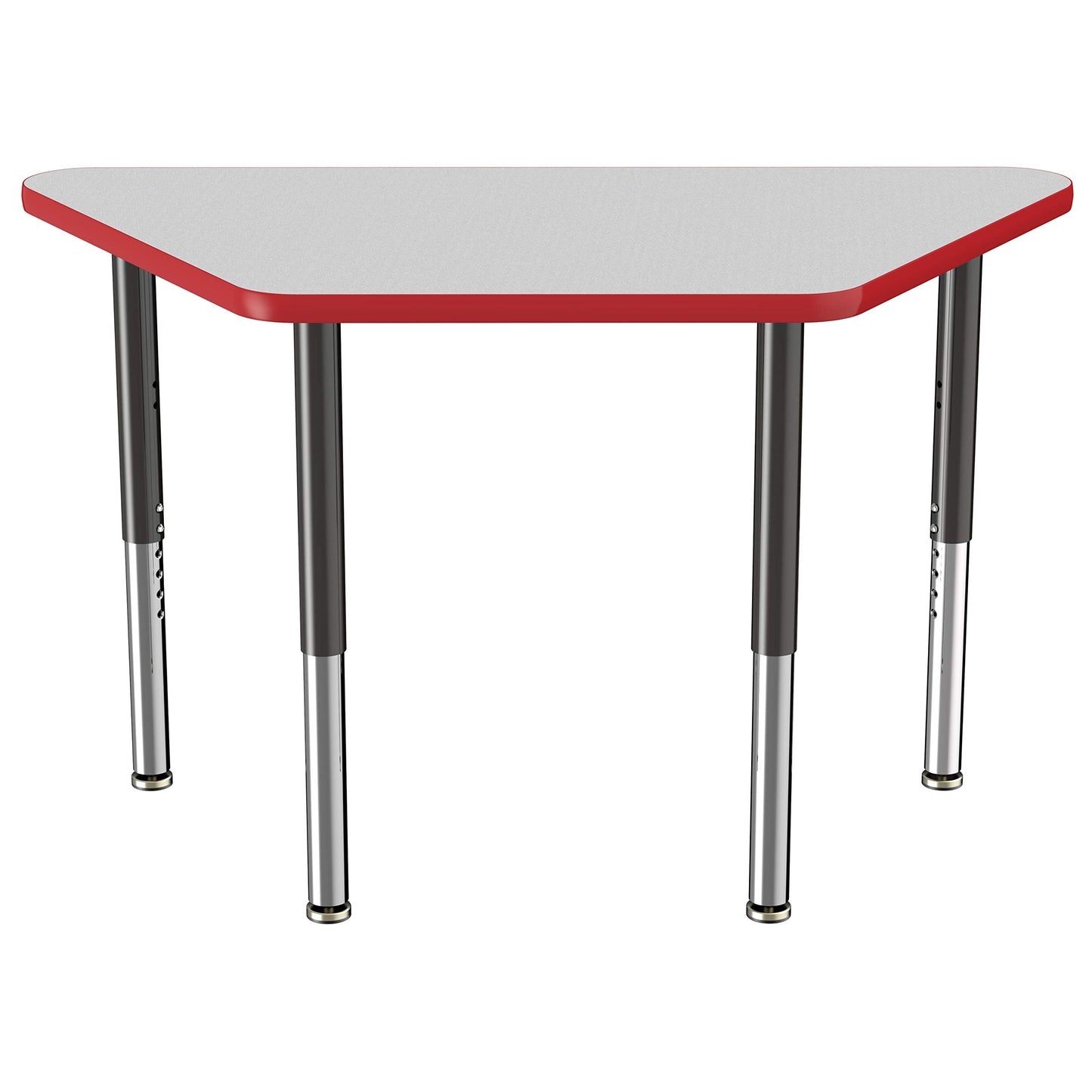 FDP Mobile Trapezoid Activity School and Office Table (24 x 48 inch), Super Legs with Glides and Casters for Collaborative Environments, Adjustable Height 19-30 inches - Gray Top and Red Edge