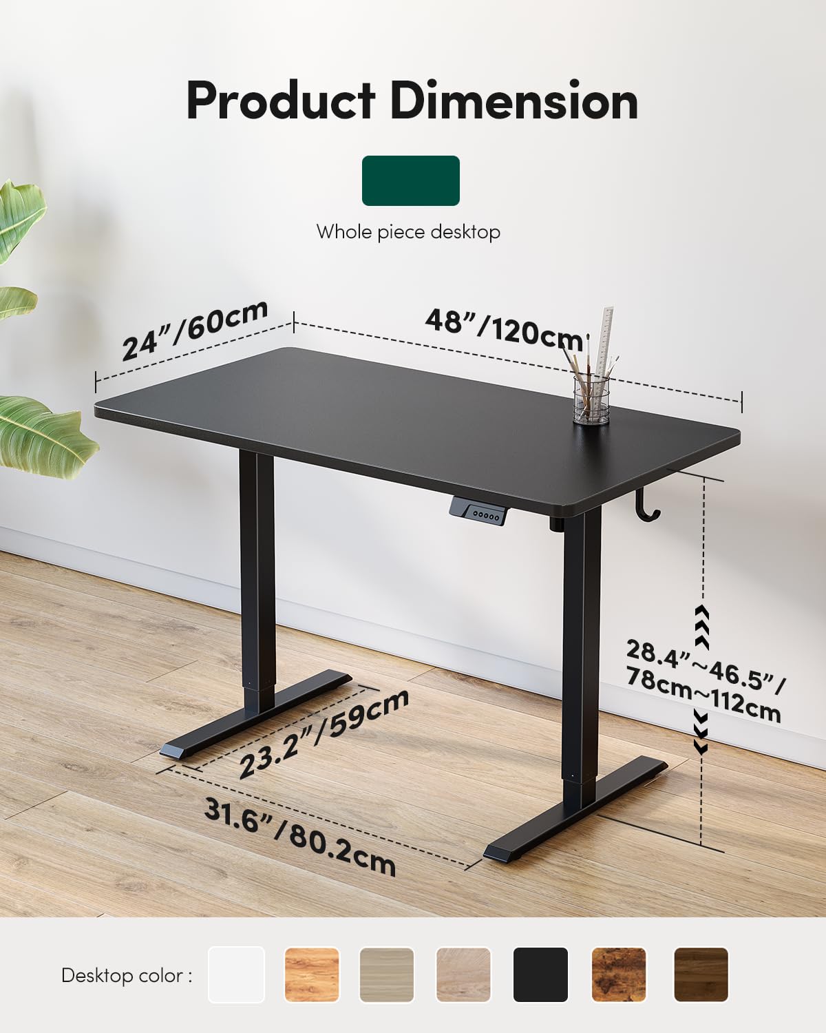 FEZIBO One-Piece Standing Desk, 48"x24" Seamless Tabletop Electric Height Adjustable for Home Office, Study Rooms & Multi-Device Workstations, Black