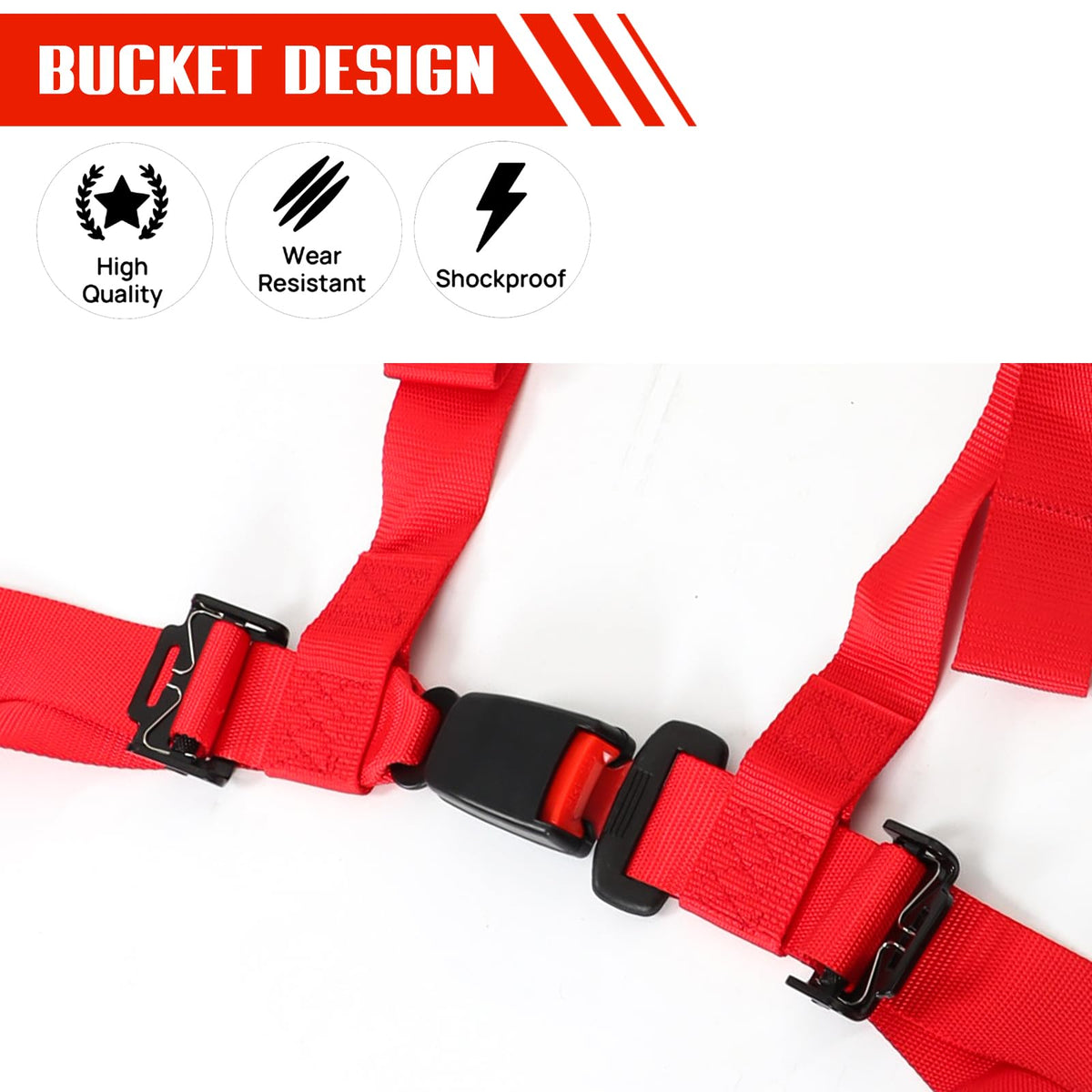 BESTZHEYU 2 PCS 4 Point Harness with 3 Inch Comfortable Heavy Duty Shoulder Padding with Quick Auto buckle for UTV ATV Sports Car, Racing Car, Car Red Racing Harness