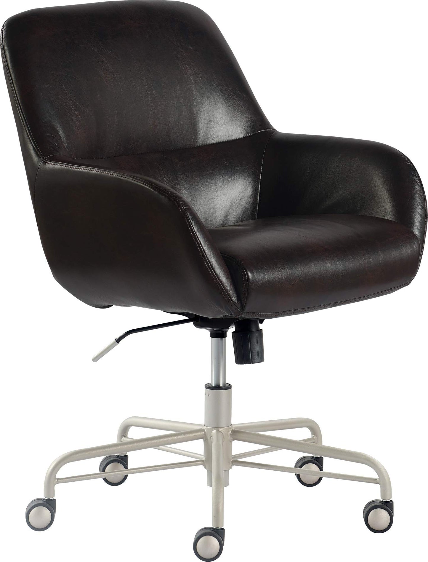 Tommy Hilfiger Forester Luxury Bonded Leather Home Office Chair, Modern Round Swivel Accent Seating with Arms, Adjustable Height and Recline, Dark Brown