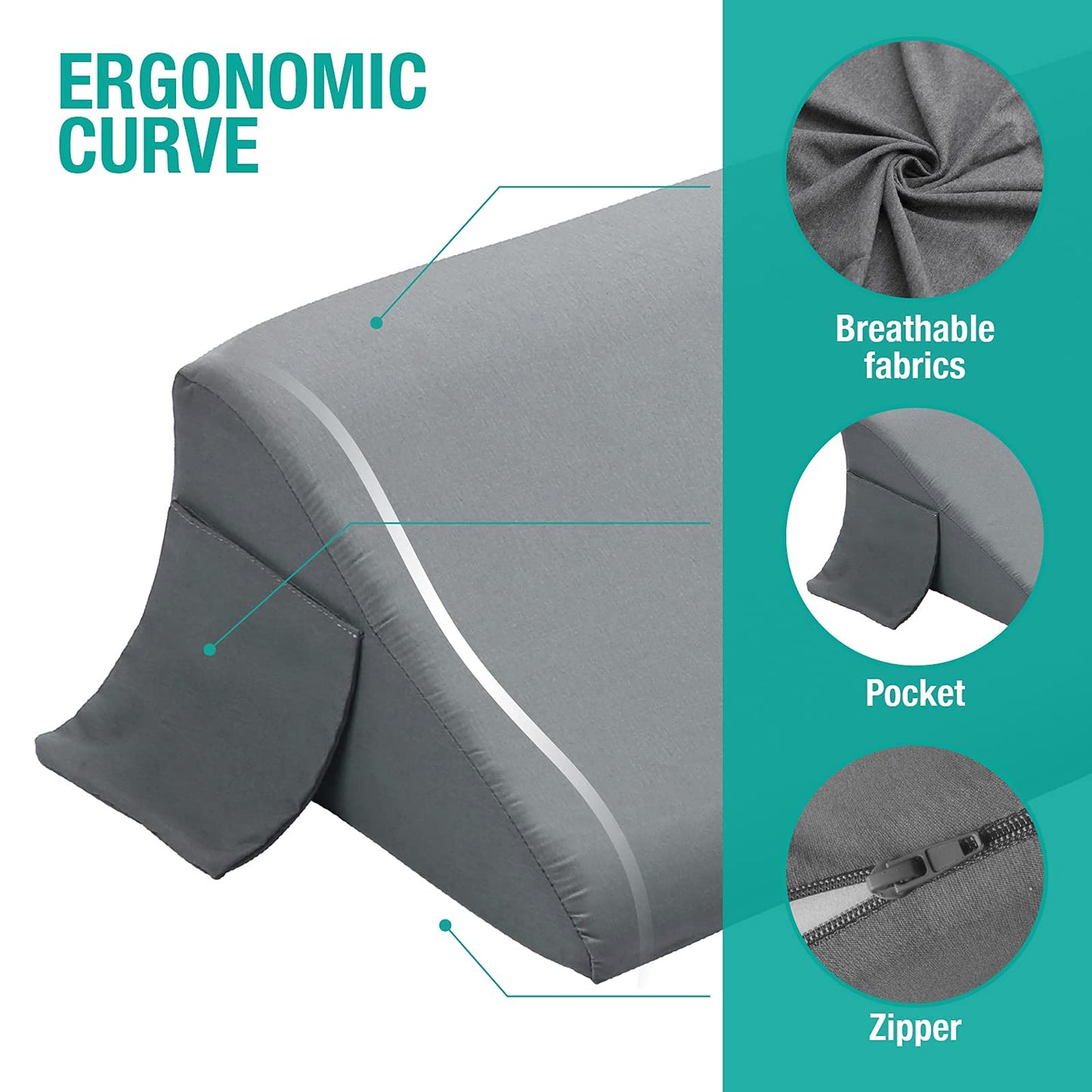 Vekkia Full Size Bed Wedge Pillow/Headboard Pillow Wedge/Mattress Wedge,Bed Gap Filler to Close Gap (0-6") Between Headboard and Mattress (Gray 54"x10"x6")