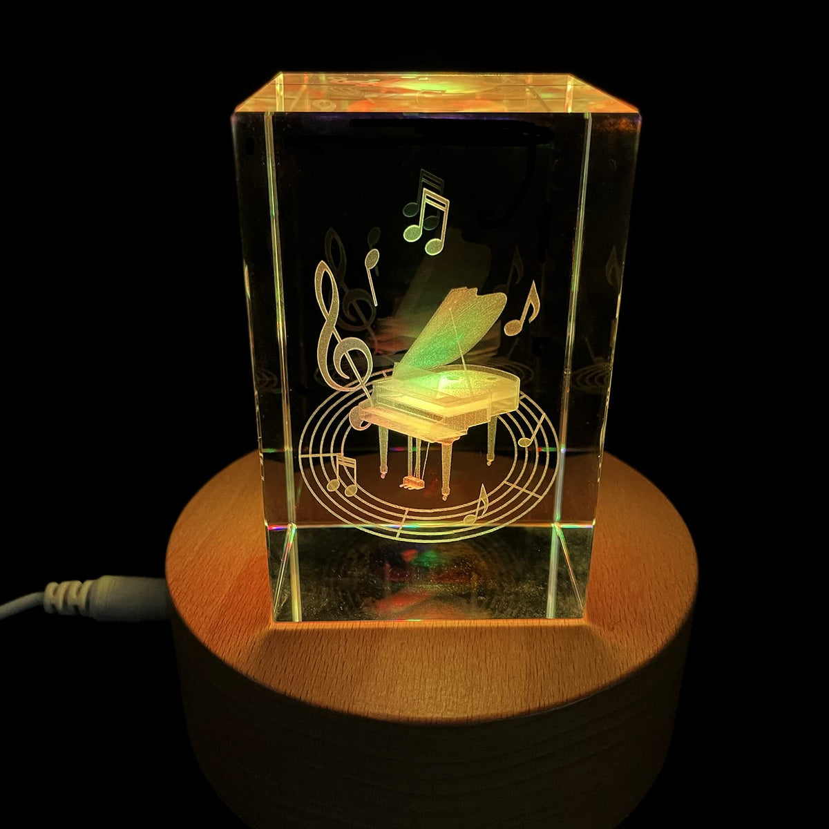 XINDAM 3D Piano Paperweight Laser Etched in Crystal Glass Cube for Graduation Christmas Birthday Valentine's Day