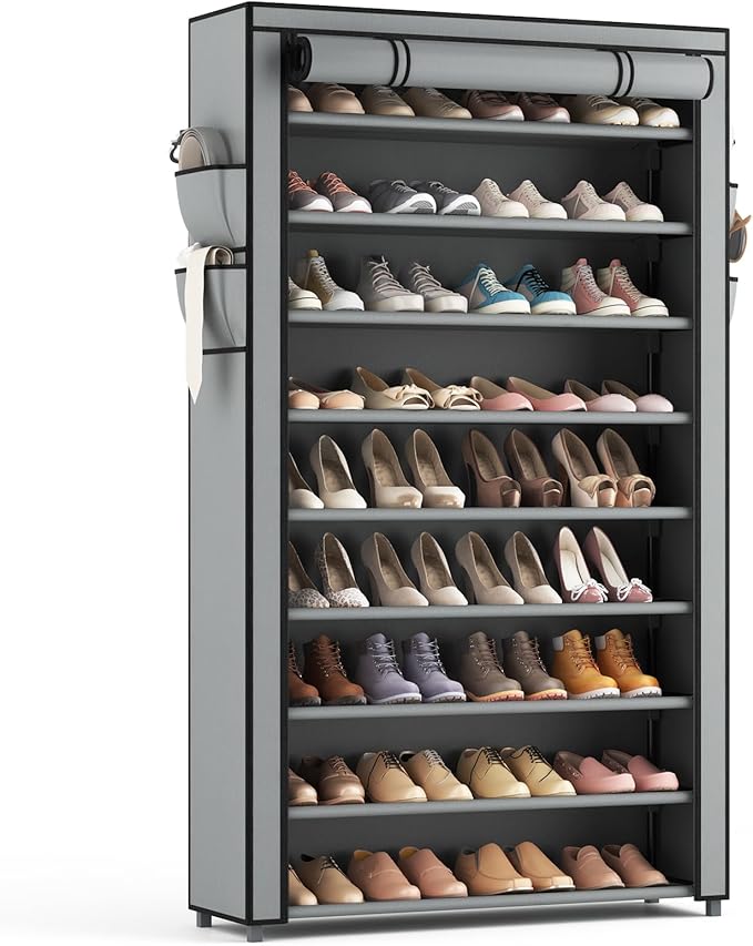 LANTEFUL Shoe Rack with Covers 10 Tier Tall Shoe Rack Organizer Large Capacity