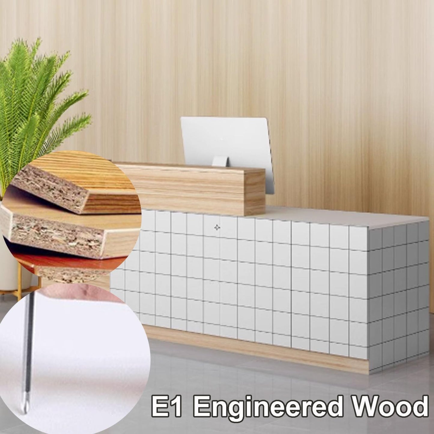 Modern Reception Desk for Office & Salon - 1.4m Engineered Wood Front Counter in Gray & White, Stylish Receptionist Furniture for Retail Spaces & Waiting Areas