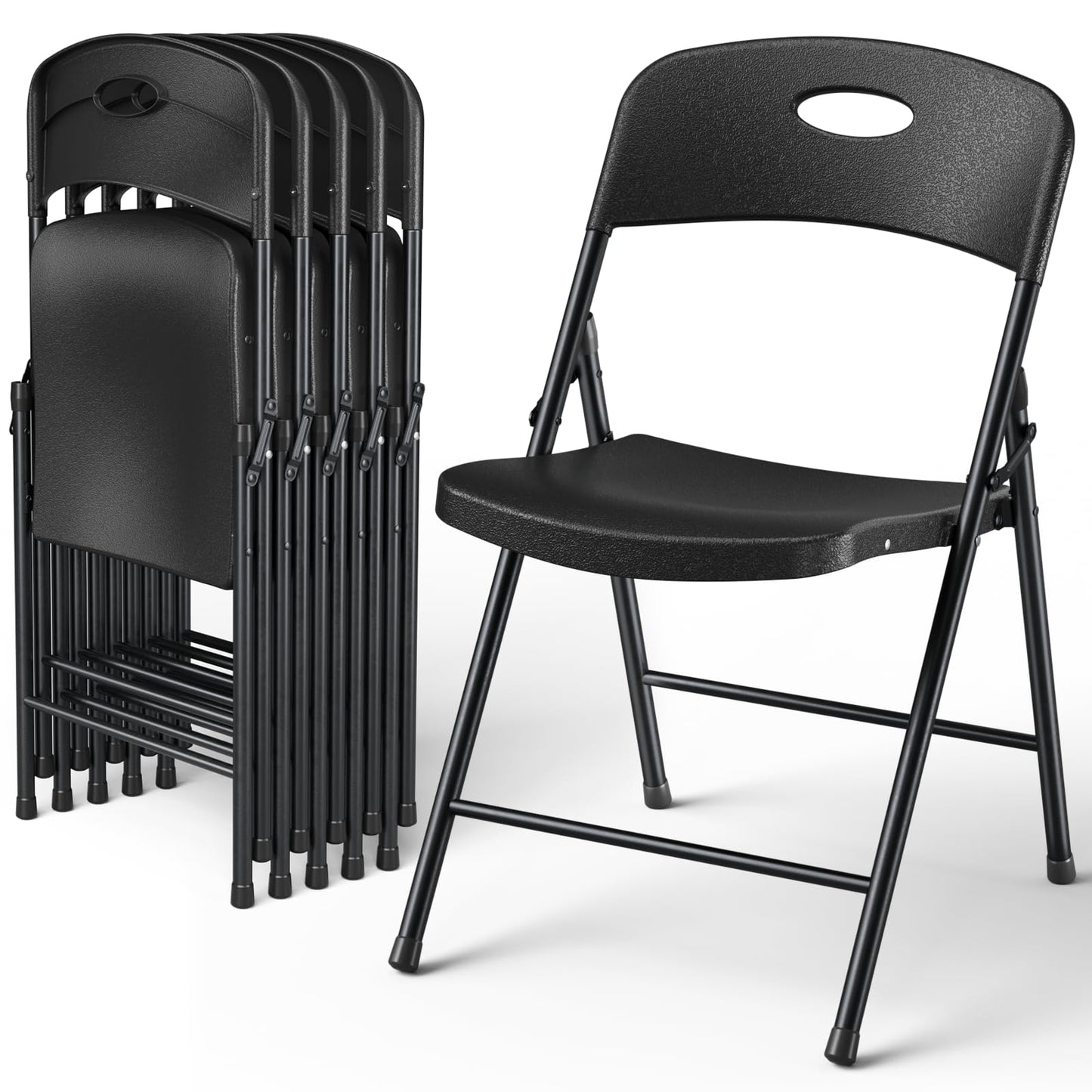 MAKE CHANGES Black Folding Chairs 6 Pack, Outdoor Portable Plastic Foldable Chairs with Metal Frame, 350lbs Capacity Heavy Duty Folding Chairs for Patio, Picnic, Kitchen, Dining, Party