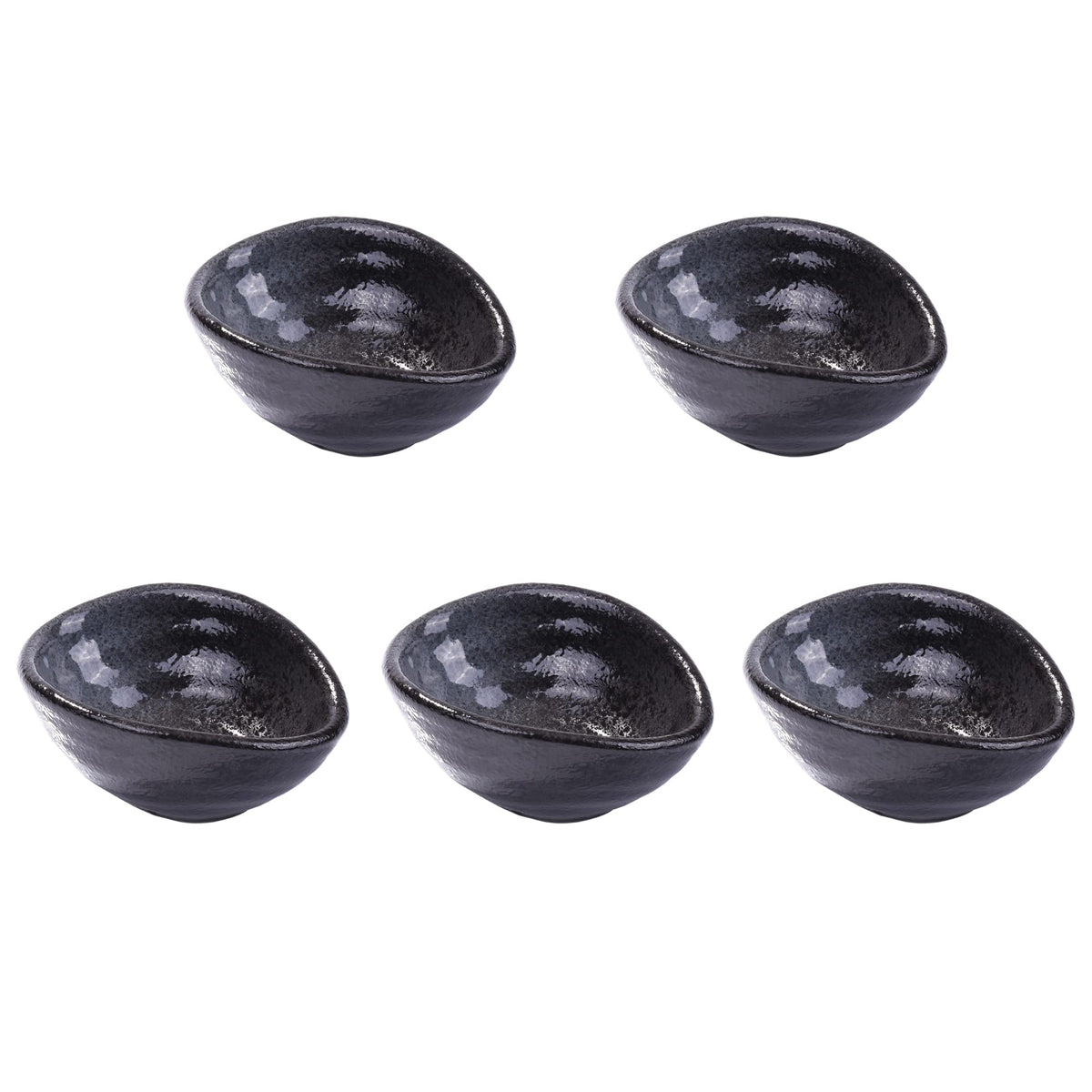 LMRLCS Japanese Dipping Sauce Bowls Elliptical Porcelain Soy Sauce Dish Sushi Dish Ceramic Asian Sauce Bowls Set of 5 for Vinegar,Oil,Salt,Salad Soy Sauce,Wasabi, Black