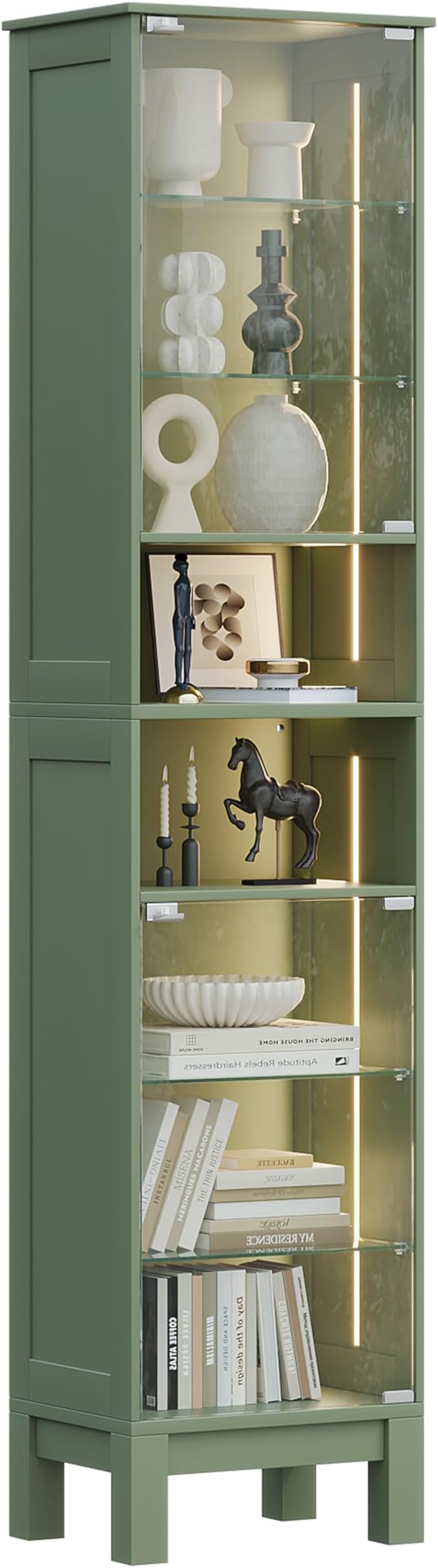 Glass Display Cabinet, 8-Tier Curio Cabinets