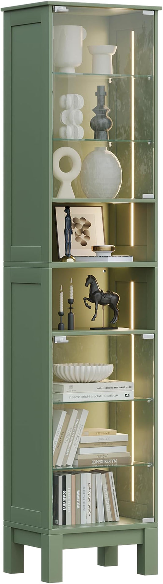 Glass Display Cabinet, 8-Tier Curio Cabinets