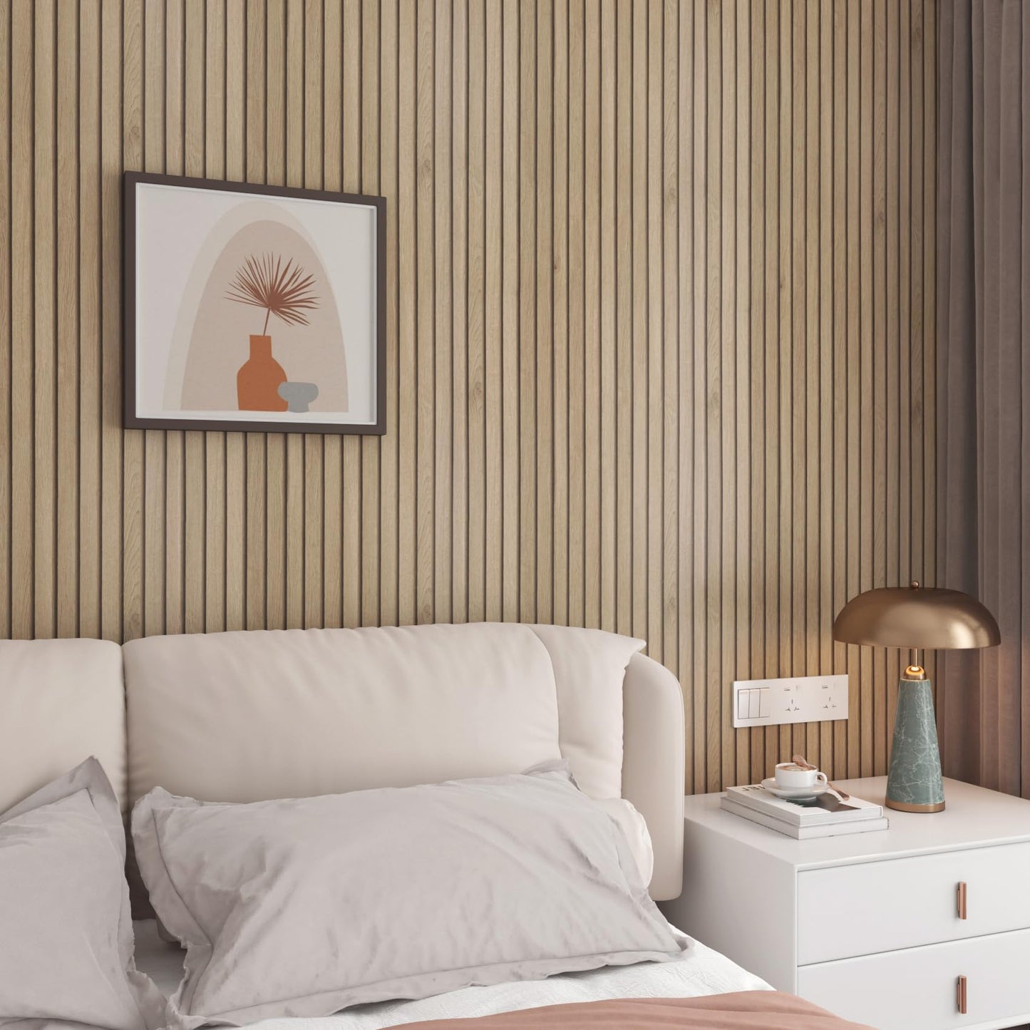 HelloWall 17.7x317 Slats Wood Wallpaper Peel and Stick Wood Slat Contact Paper Slat Wall Panel Peel and Stick for Table Removable Wooden Wallpaper Waterproof Self Adhesive Wall Paper for Accent Walls