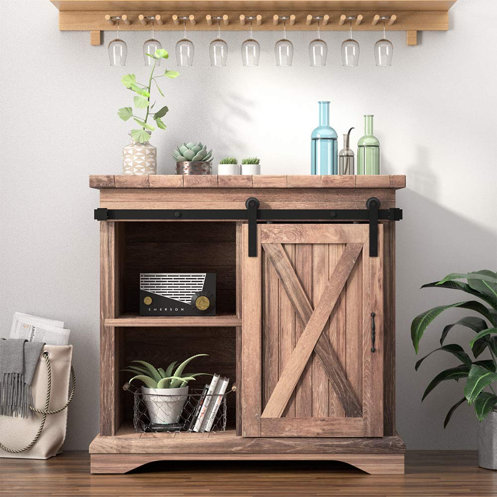 WINSOON 4FT Super Mini Sliding Barn Door Cabinet Hardware Kit for Single Door TV Stands Small Wardrobe Cabinets, I Shape Hanger (NO Cabinet)
