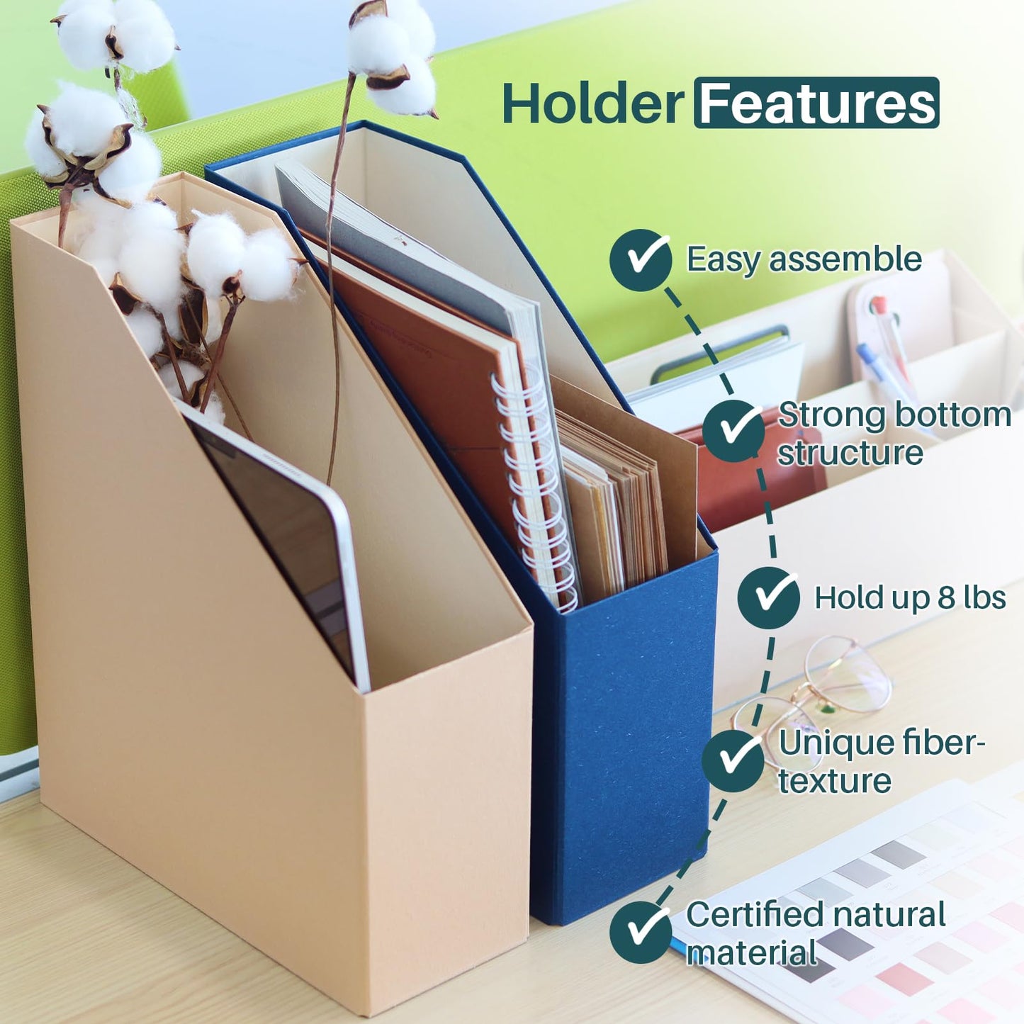 LifeSto Magazine Holder - File Holder and Desk Organizer, Cardboard Book Organizer and Storage Box for Documents, Magazine Holder Rack for Office, Home and Classroom (Classic Blue, 6-Pack)