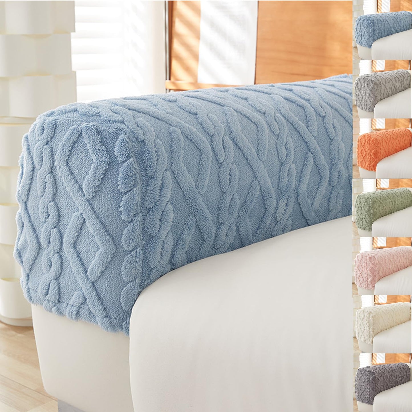 Couch Arm Covers & Arm Chair Covers Set of 2 - Stretch Sofa Armrest Protectors with Non-Slip Grip, Machine Washable Polyester Fabric for Recliner/Loveseat/Sectional (Blue)