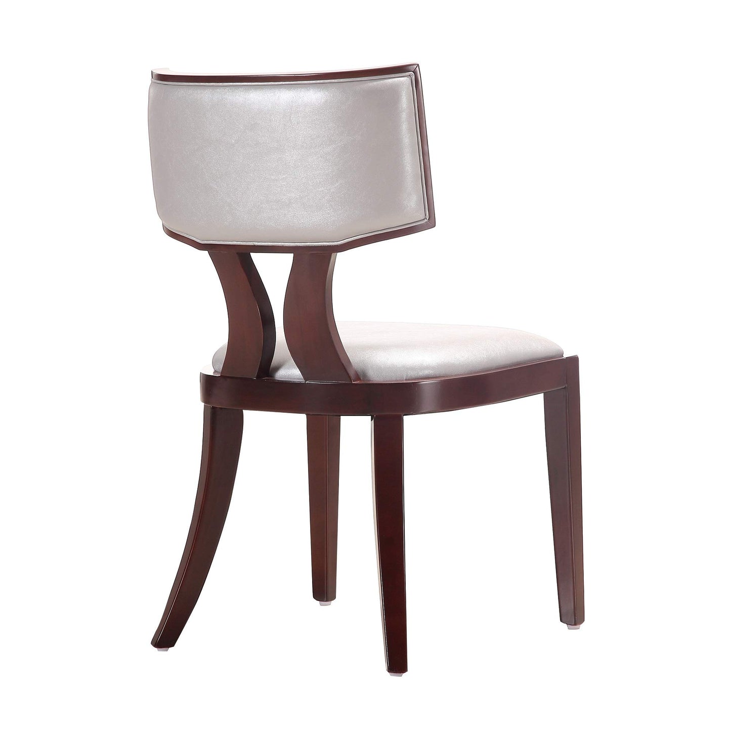 Manhattan Comfort Pulitzer Faux Leather Dining Chairs Set of 2, Solid Beech Wood with Walnut Finish, Iconic Greek Design, Fully Assembled Accent Kitchen Furniture, Silver