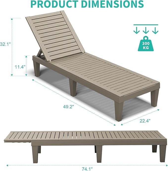 Outdoor Lounge Chair Set of 6, 5-Positions Adjustable Patio Chaise Lounges