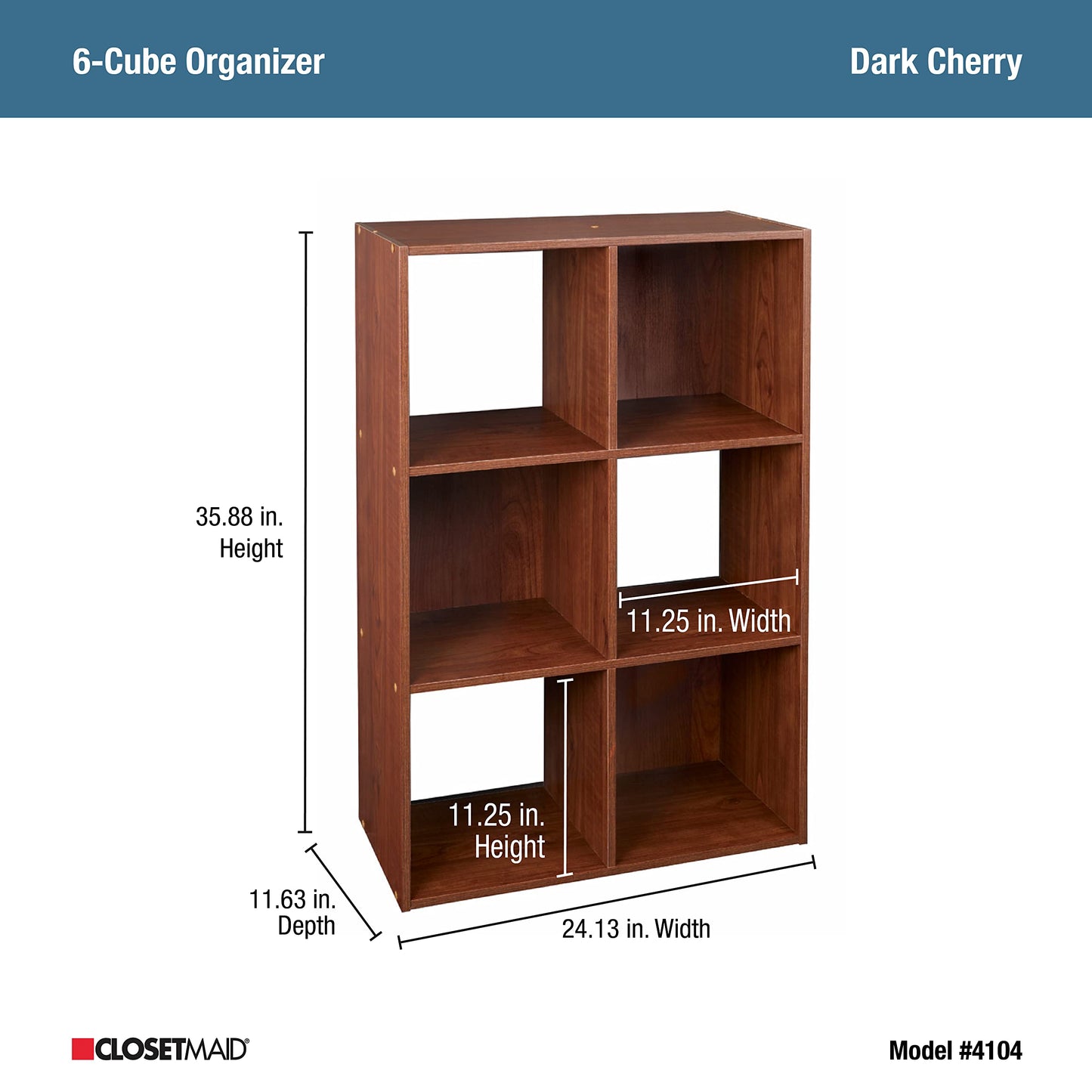 ClosetMaid Cubeicals 6 Cube Storage Shelf Organizer Bookshelf, Stackable, Vertical Or Horizontal, Easy Assembly, Wood, Dark Cherry Finish