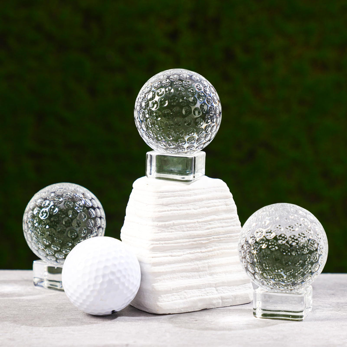 Landical 6 Pcs Crystal Glass Golf Ball Trophy with Display Stand Base for Sports Tournament Awards Crystal Golf Ball Trophy with Stand Team Prizes Statue for Retirement Gifts