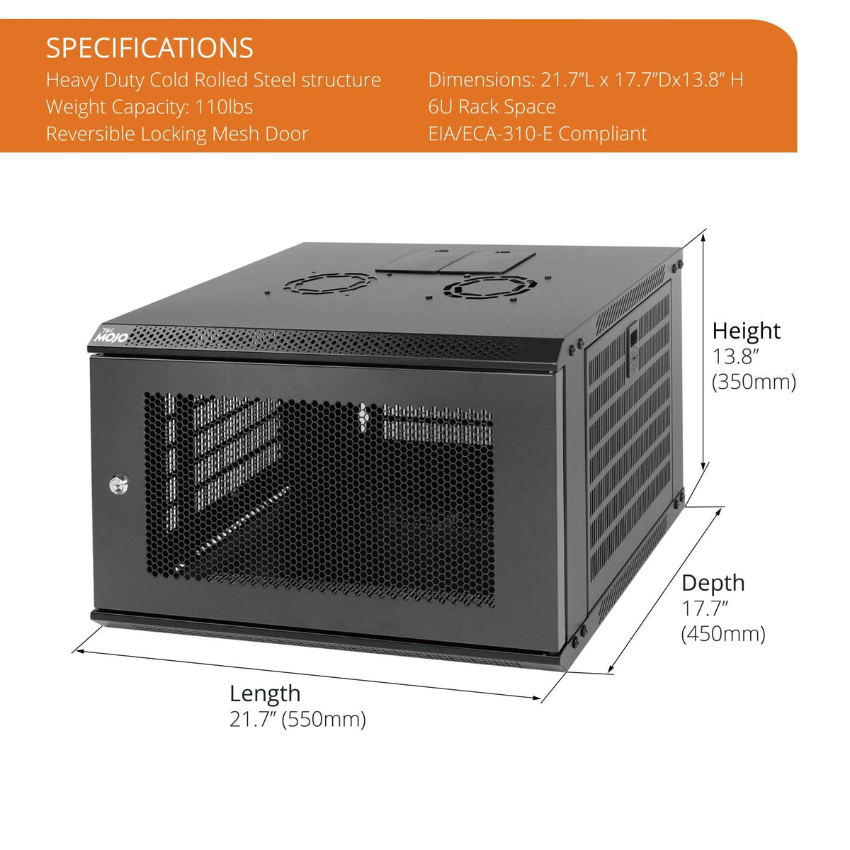 Tecmojo 6U Wall Mount Rack Network Cabinet for 19" IT Equipment,with Lockable Mesh Door and Side Panels,Cooling Fan,450mm Depth (Standard 6U/450mm Deep), Mesh/Black