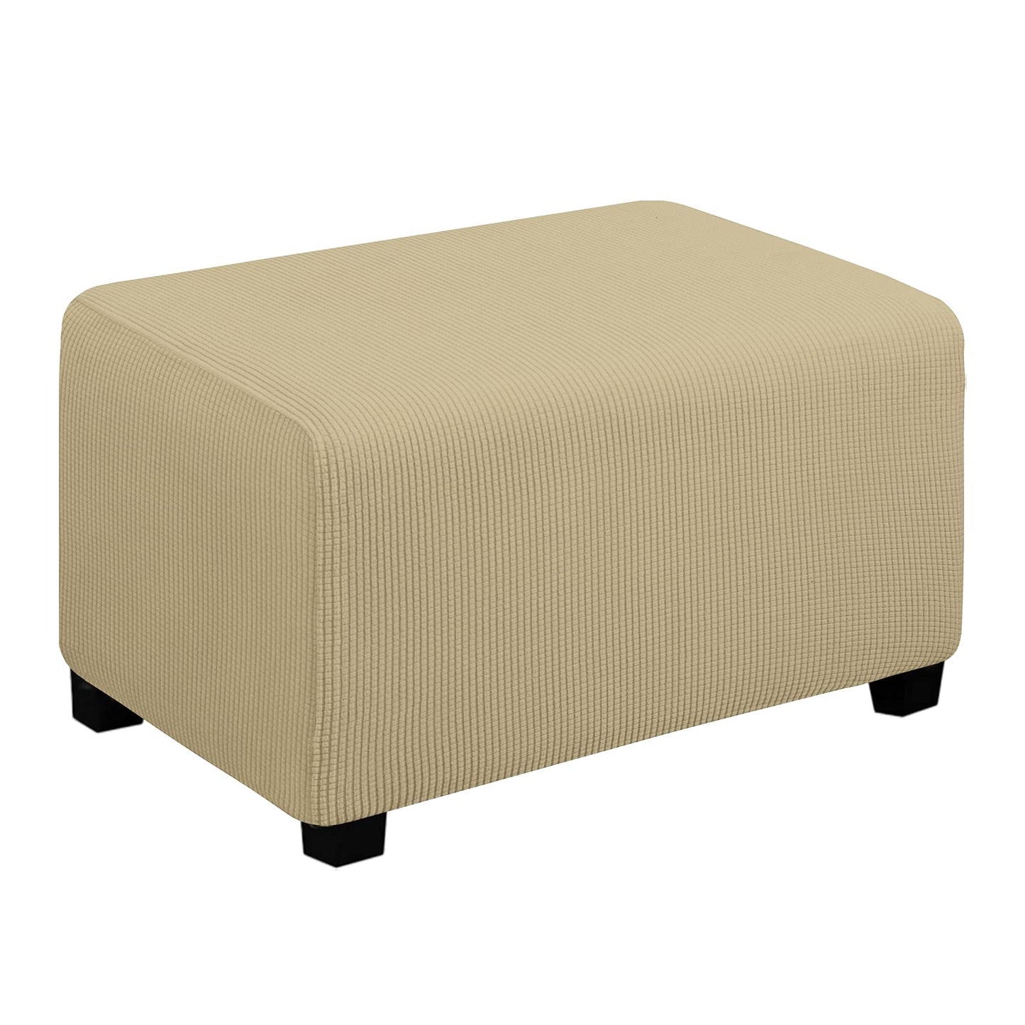Easy-Going Stretch Ottoman Cover Folding Storage Stool Furniture Protector Soft Rectangle slipcover with Elastic Bottom(Ottoman Small,Beige)