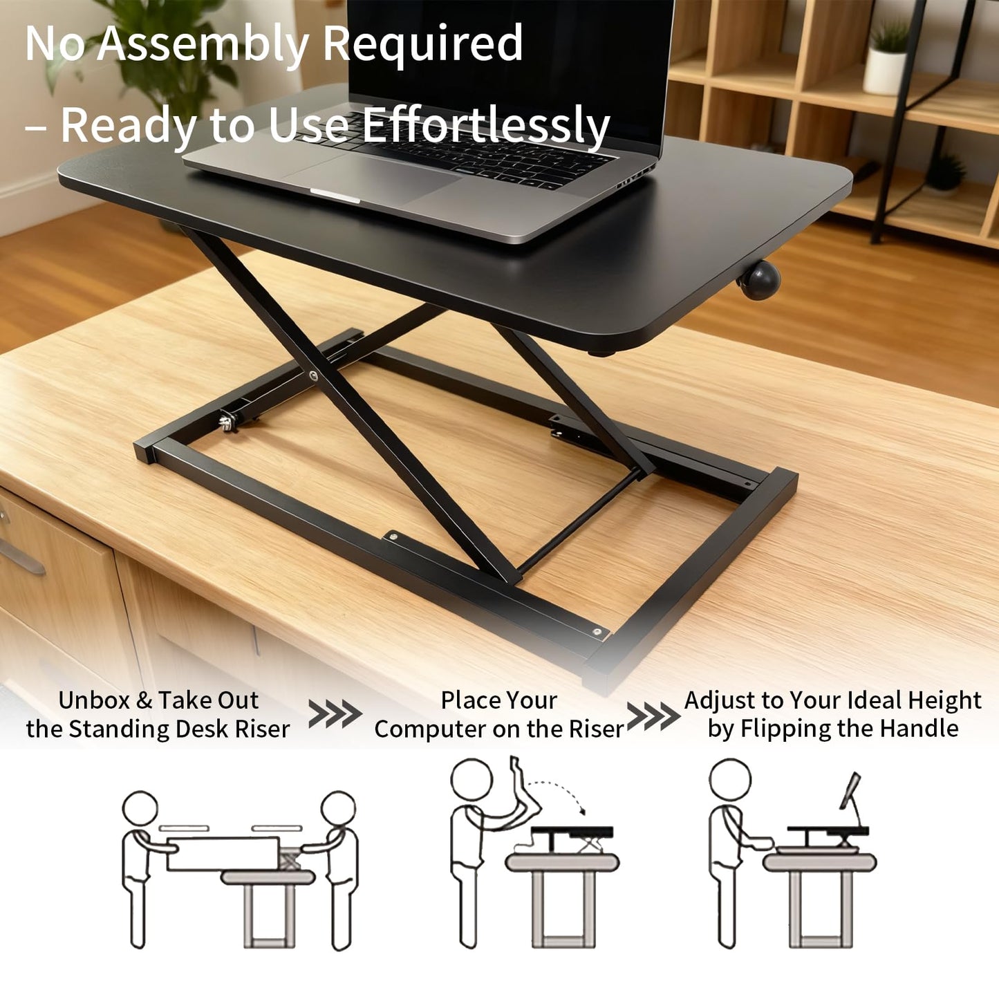Amestar 23.6 Inch Standing Desk Converter Adjustable Height, Black Computer Desk, Sit Stand Tabletop Monitor and Laptop Riser Platform Workstation, Computer Keyboard Stand for Desktop