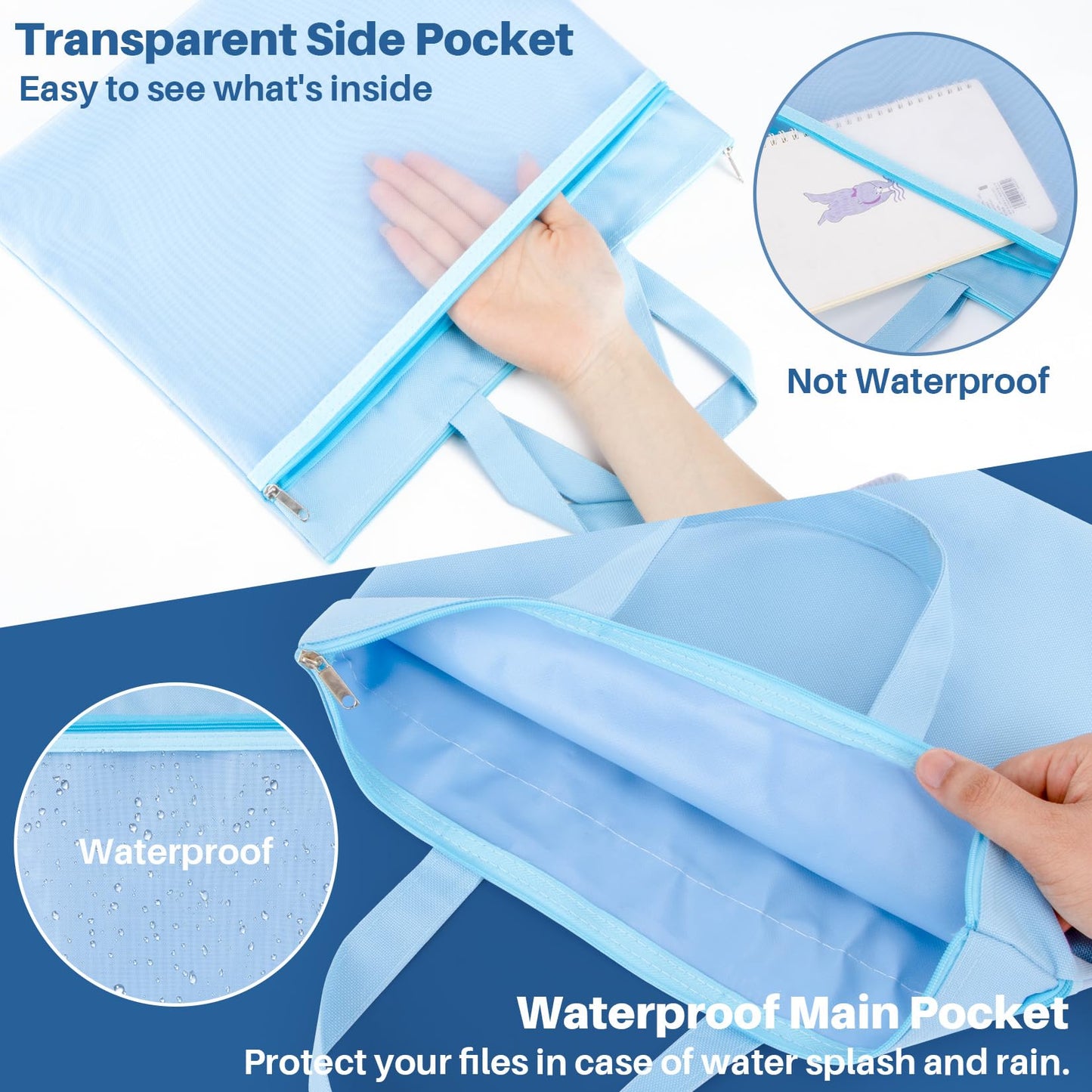 Mesh Zipper Pouch with Handle - 11 x 13.7 Inch Reusable Double Pocket Zipper Pouch, Foldable Nylon File Bag, Large Capacity Lightweight Document Storage for Puzzles Books Office Travel Shopping, Blue