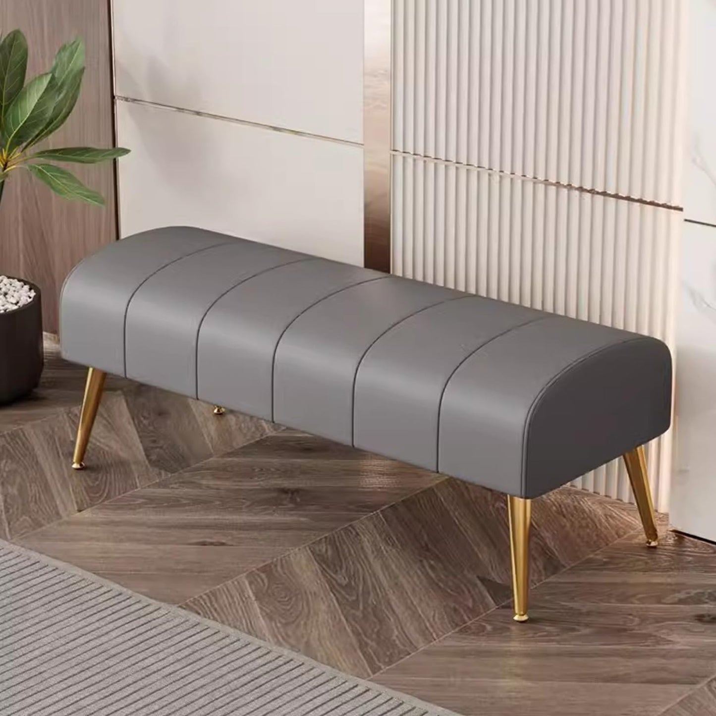 Modern Leather Upholstered Rectangular Footstool End of Bed Bench,Ottoman for Hallway Office Cloakroom,Sofa Long Bench Footrest with Gold Legs (Color : Dark Grey, Size : 60cm)