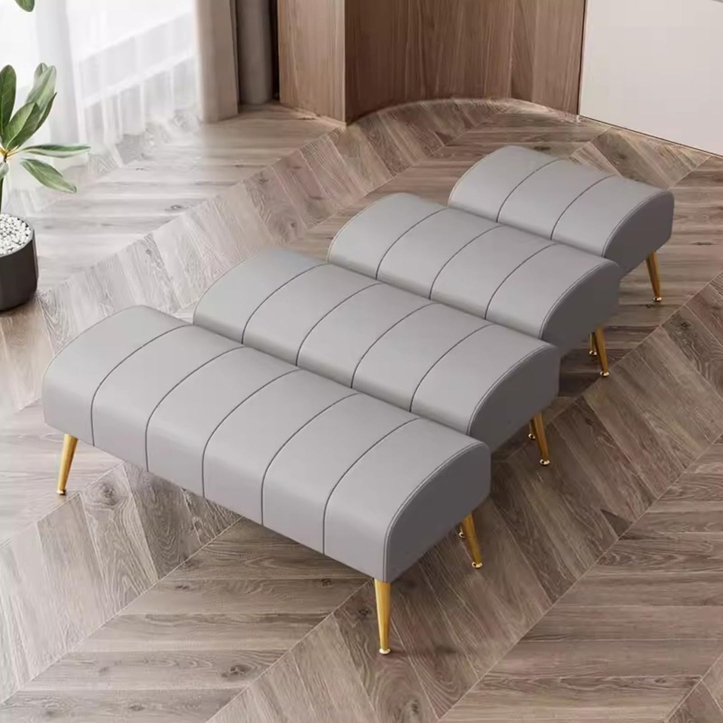 Modern Leather Upholstered Rectangular Footstool End of Bed Bench,Ottoman for Hallway Office Cloakroom,Sofa Long Bench Footrest with Gold Legs (Color : Dark Grey, Size : 60cm)