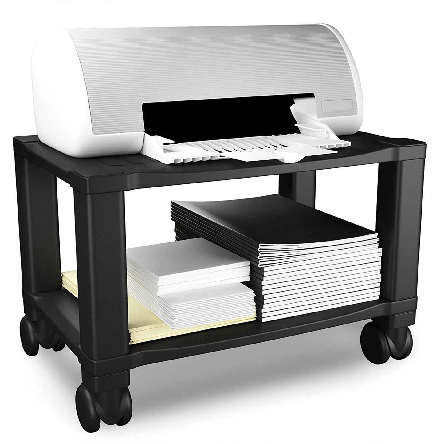 Home-Complete 2-Tier Office Desk Organizer Rolling Cart - Compact Portable Under-Desk Storage and Printer and Projector Stand with Wheels (Black)