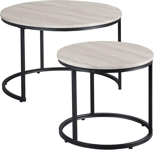HOMCOM Round Nesting Tables Set of 2, Stacking Coffee Table Set