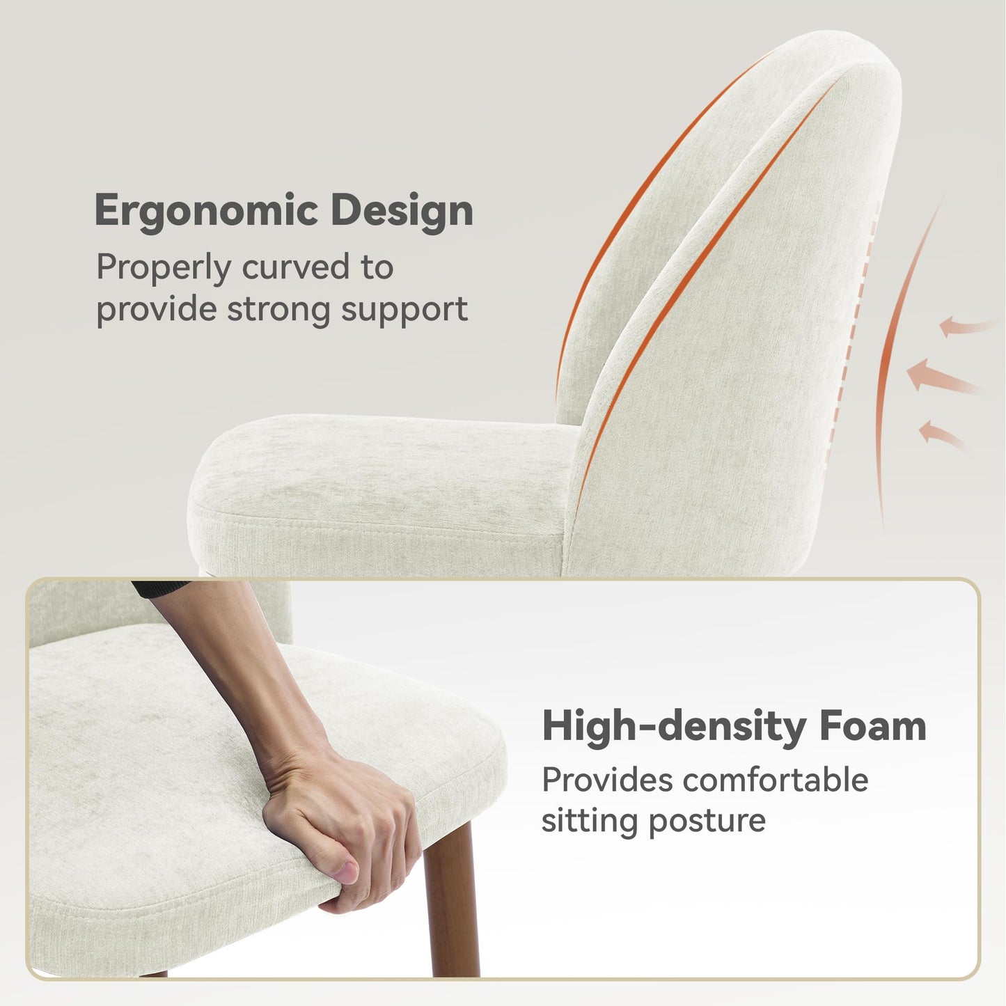 MINPINSER Dining Chairs Set of 2, Comfortable Dining Room Chairs, Modern Kitchen Chairs with Thick Cushions, Leveling Feet and Side Wing Support, Solid Wood Legs, Armless Dining Side Chairs