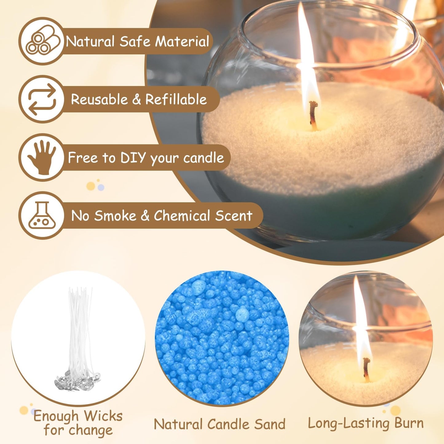 MECCANIXITY Pearled Sand Candles with 20 Pcs Wicks 7Oz / 200g Candle Beads Refillable Powder Sand Wax Making Kit for Thanksgiving Christmas Wedding Party DIY Home Crafts, Blue