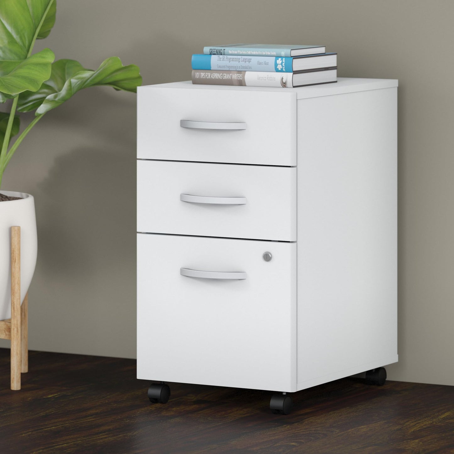 Bush Business Furniture Studio C 3 Drawer Mobile File Cabinet in White | Assembled Office Storage Unit for Home or Commercial Spaces