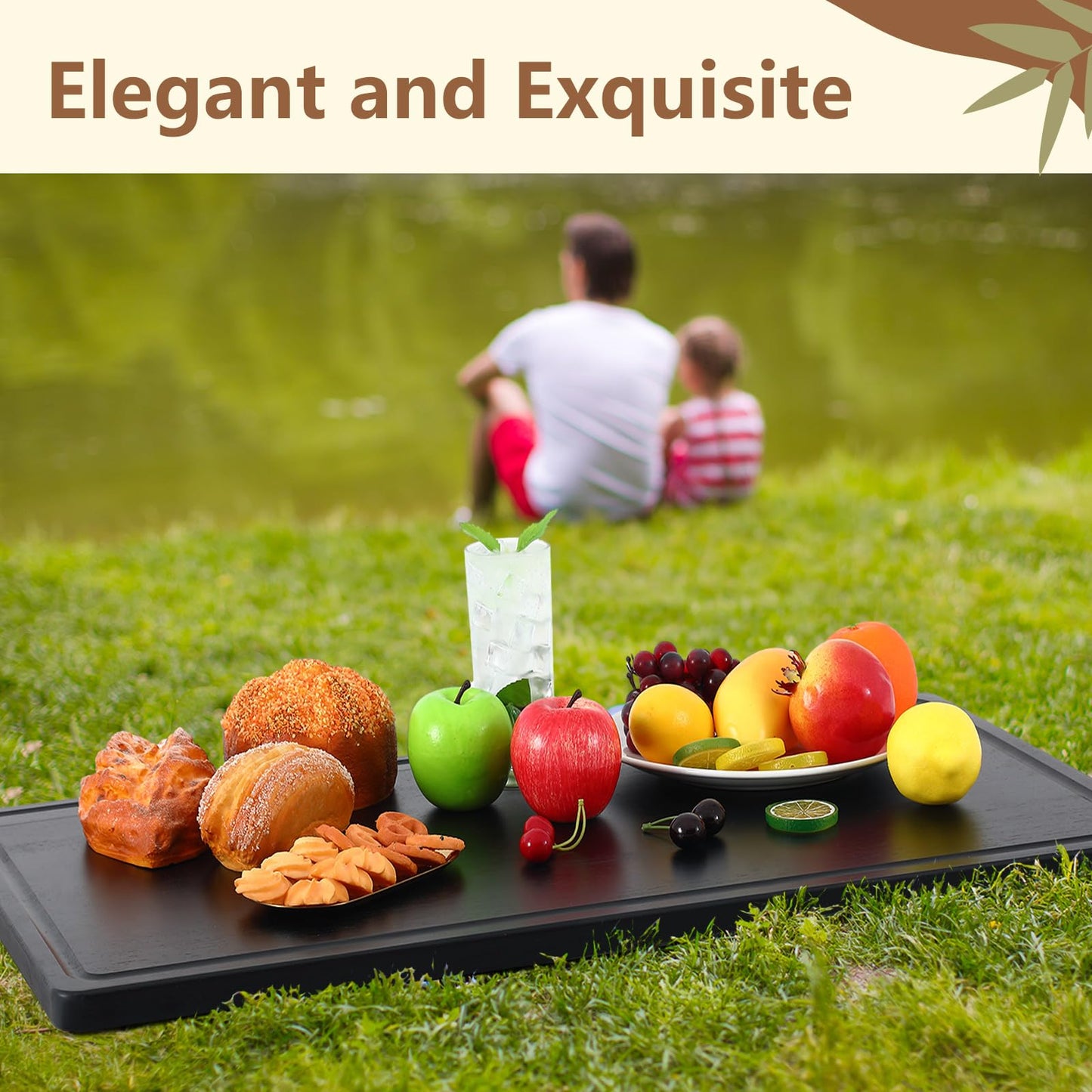 Teenyyou 32 x 18 Large Acacia Wood Cutting Boards for Kitchen Wooden Cutting Board with Juice Groove Extra Large Serving Platter Carving Tray for Meat Cheese(Black)