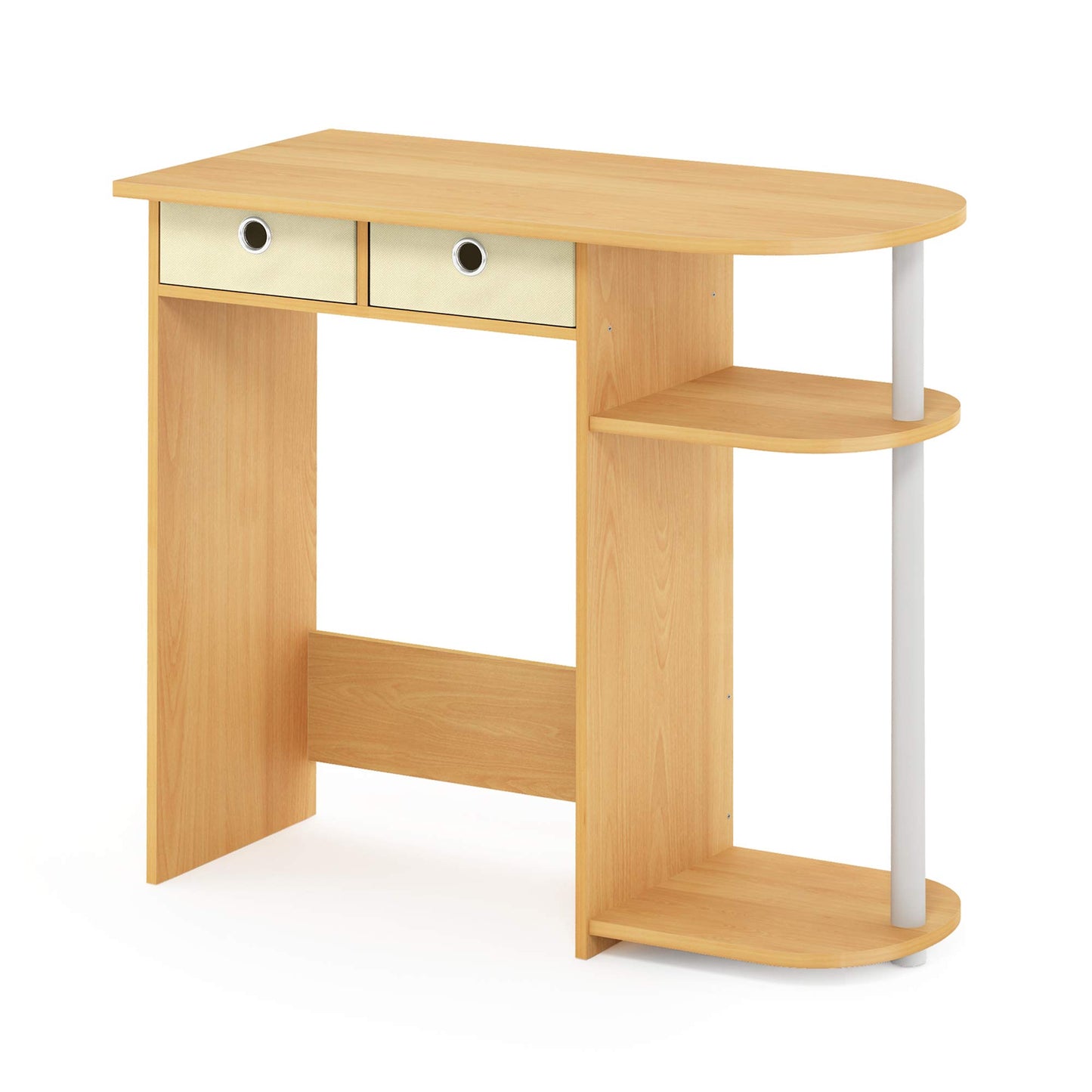 Furinno Go Green Desk, 31.5" Wide Gaming Desk with 2 Side Shelves and Storage Bins, Computer Desk, Office Desk for Home Office, Study Room, Dorm, Bedroom, Beech