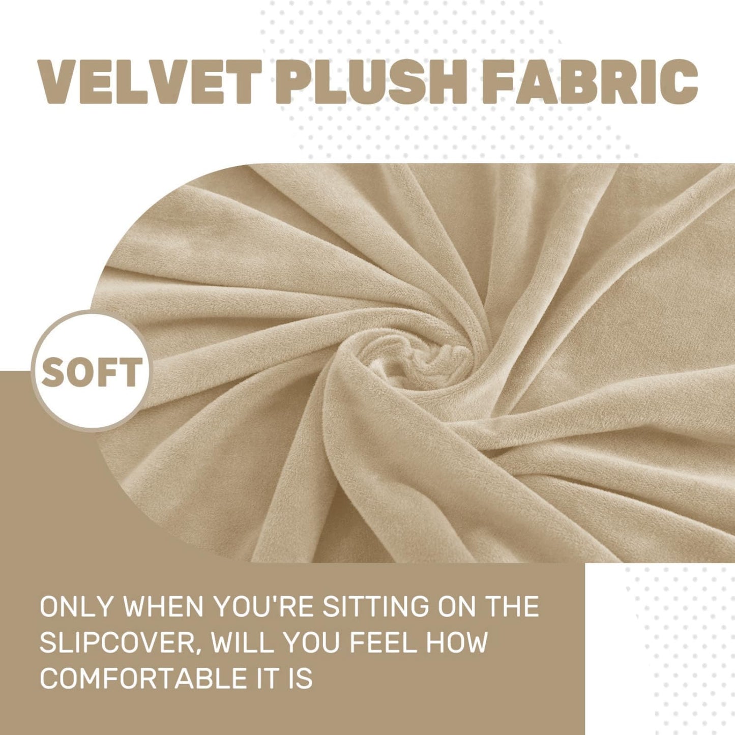MAXIJIN Velvet Stretch Cushion Cover Fitted Couch Cushion Slipcovers 1 Pack Arm Chair Seat Cushion Cover for Individual Cushion Sofa Chair with Elastic Bottom (Chair Cushion, Camel)