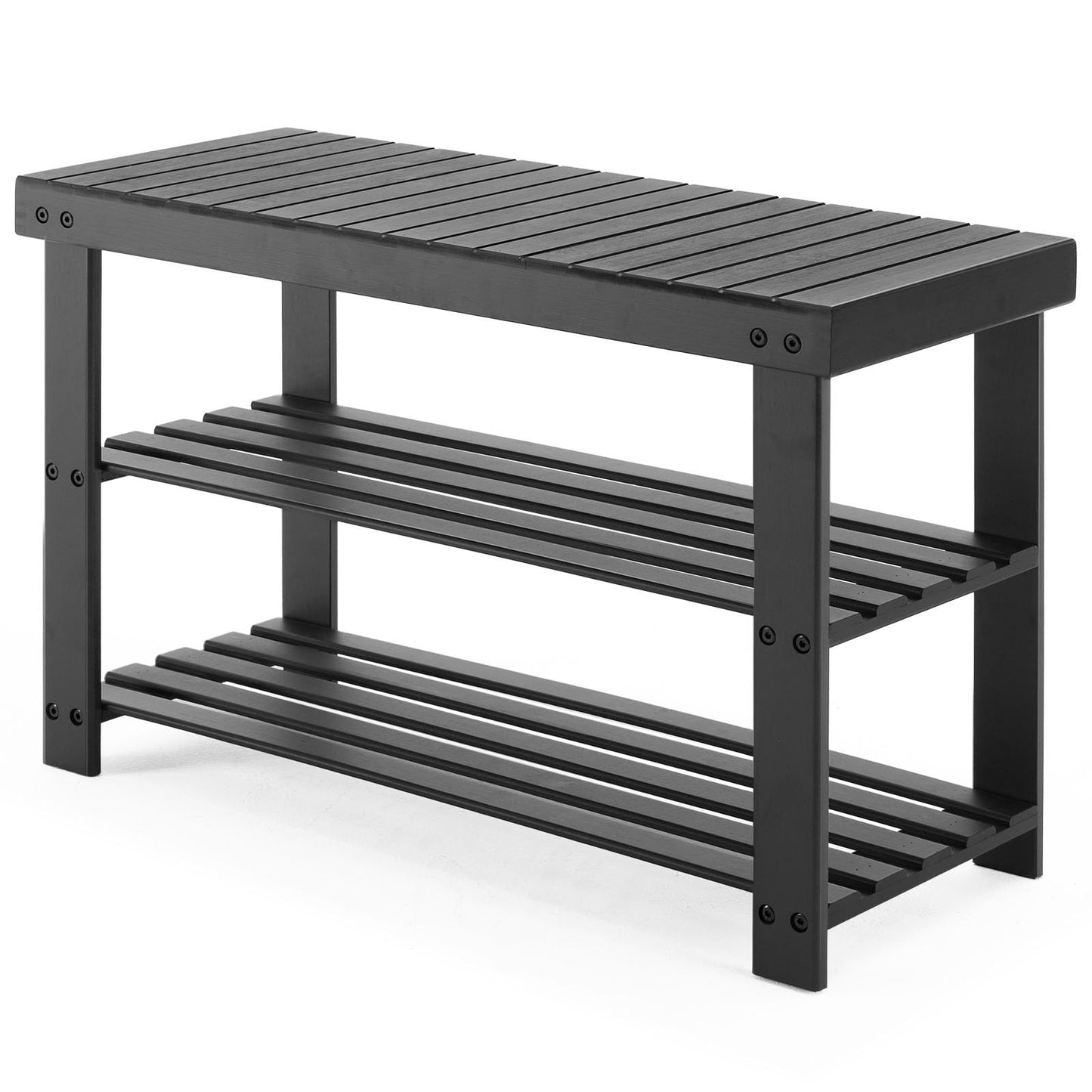 Sweetcrispy 3-Tier Shoe Rack Bench for Entryway, 286lb Capacity, Black