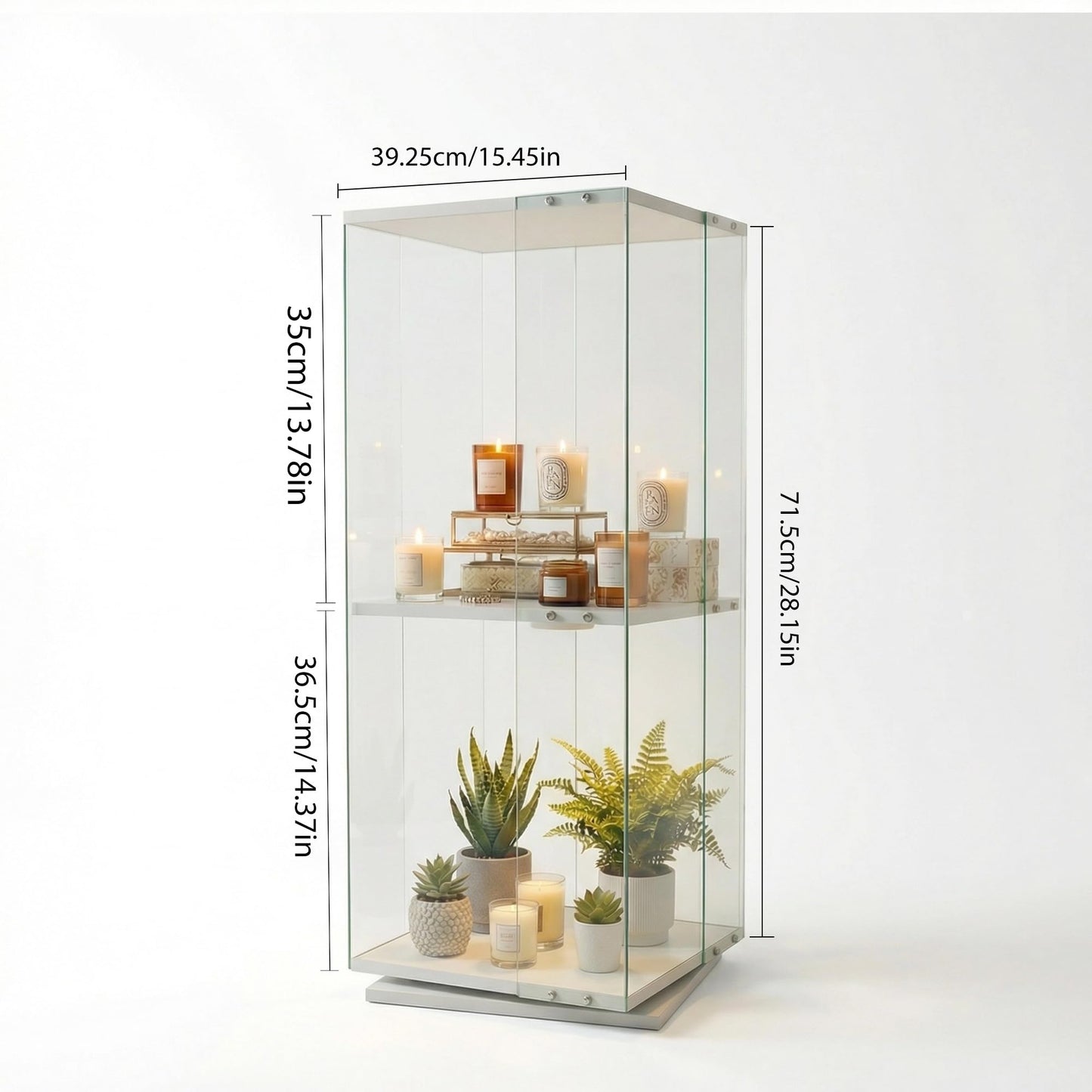 ZIHUASHENG Glass Display Cabinet with Rotating Base, Curio Cabinet with LED Light, 2-Shelf Tempered Glass Display Case for Collectibles, Curio Display Cabinet for Living Room, Home Decor, White