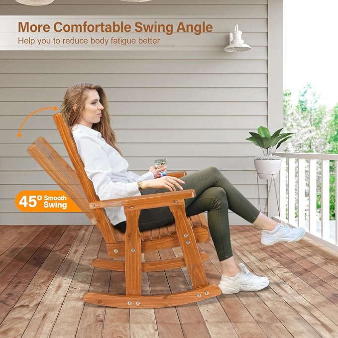VINGLI Heavy Duty 600 LBS Outdoor Wooden Rocking Chair