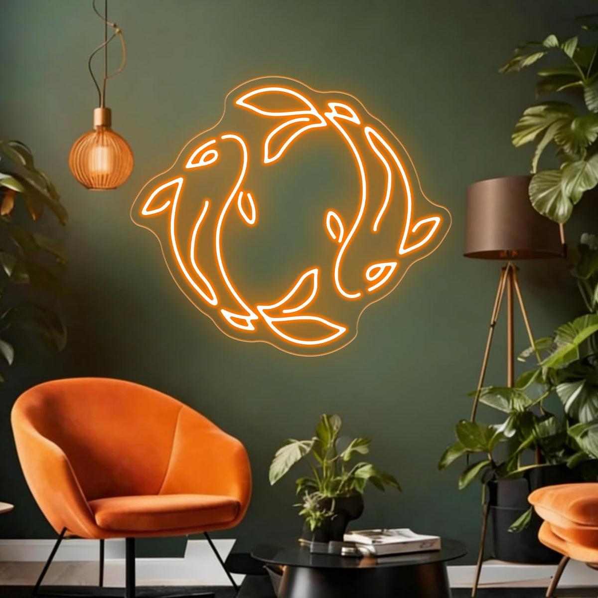 Koi Fish Neon Sign, Orange LED Neon Sign Wall Decor, Yin Yang Inspired Neon Signs for Wall Decor, Koi Fish LED Neon Wall Art Light for Bedroom Living Room Office Home Decor 15.4”×13.4”