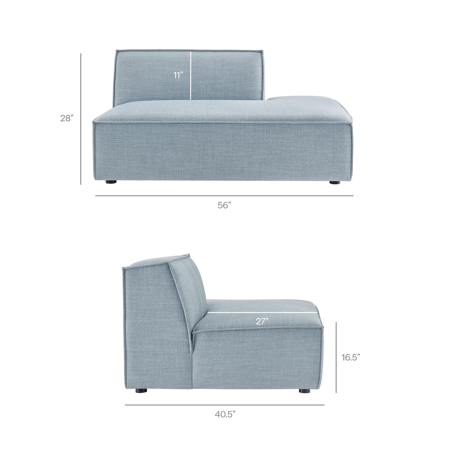 Modway Restore Performance Fabric Upholstered 4-Piece Modular L-Shaped Armless Sectional Sofa in Sky – Low Profile Couch with Coil Seat Support and French Piping