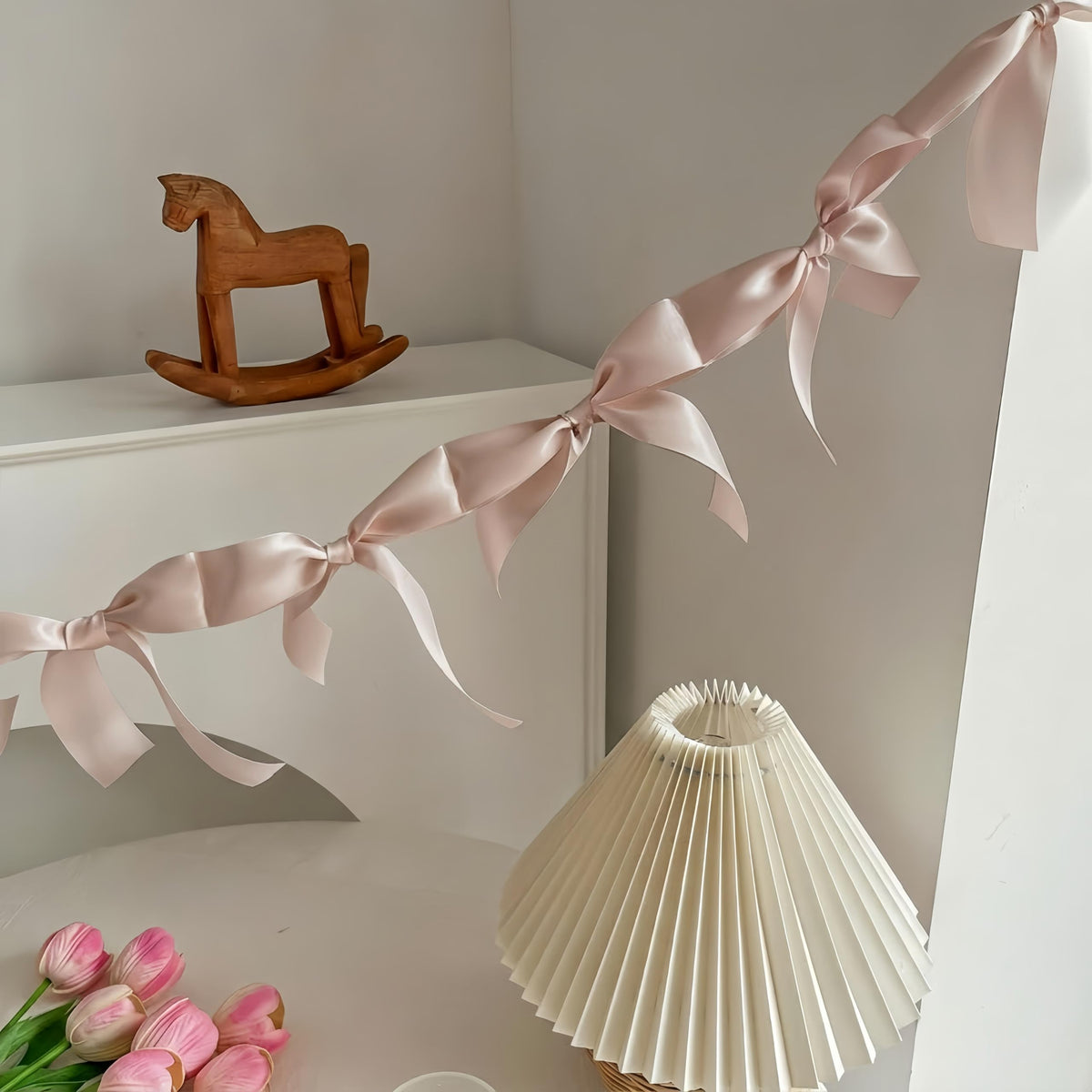 Dusty Pink Bow Garland, Pre-Assembled 6 ft – Single Accent Decoration for Bridal Shower, Baby Shower & Birthday Parties | Soft Matte Satin Bows (Dusk Rose)