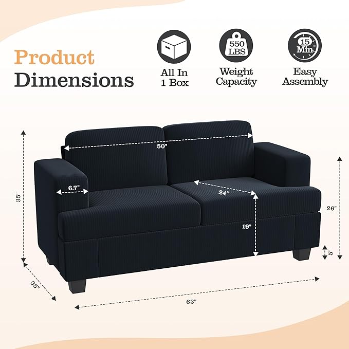 Apicizon Modern Loveseat Set of 2 & 3-Seater Sofa, Corduroy Couch 3 Piece Sofa