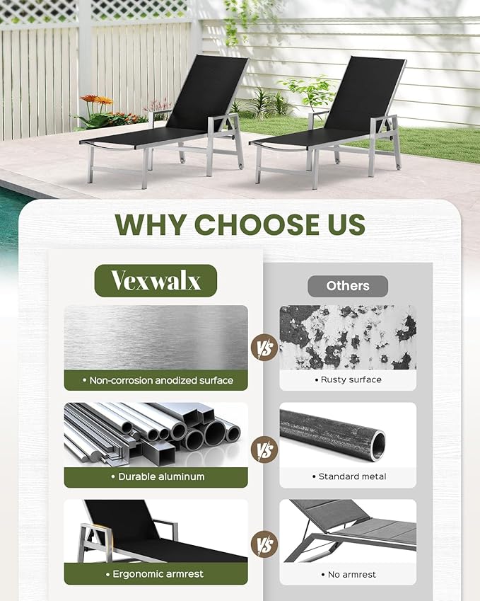 Vexwalx Patio Chaise Lounge Chair Outdoor