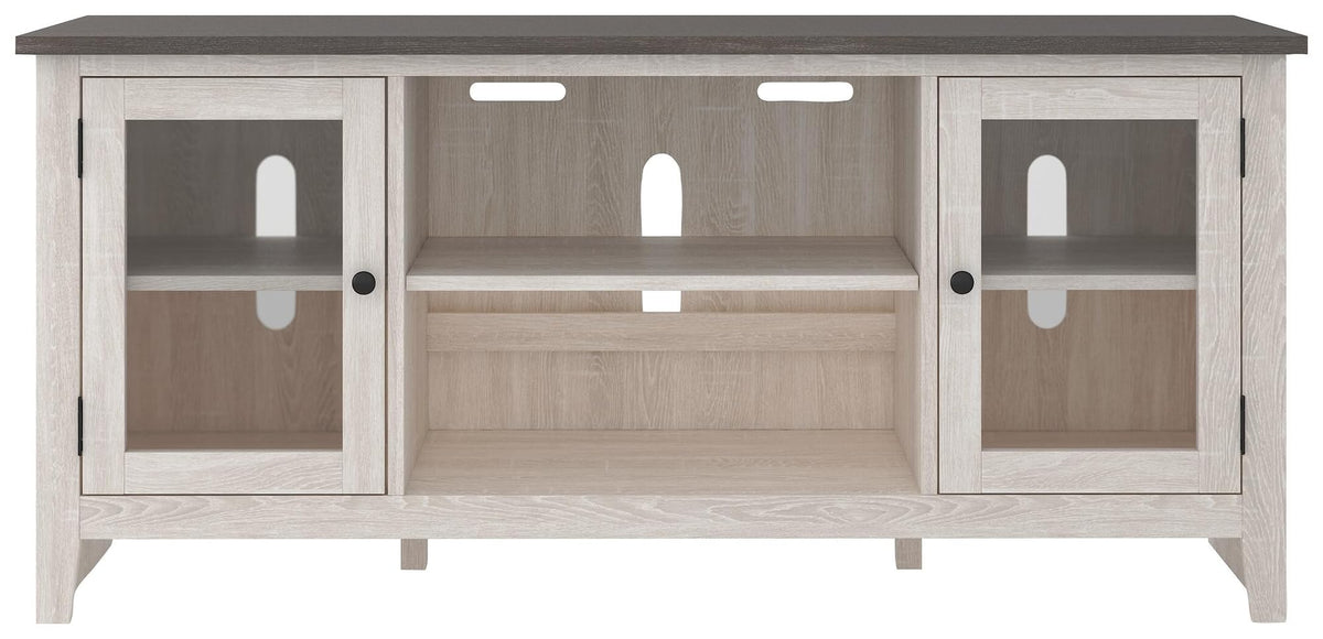 Signature Design by Ashley Dorrinson Farmhouse TV Stand with Fireplace Option, Fits TVs up to 58", Whitewash